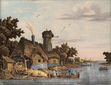 The Mill on the Floss by George Eliot brown and white houses near body of water painting